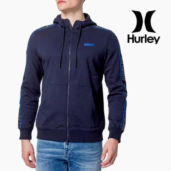 Hurley Men's Blocked Full Zip Fleece Hoodie Track Jacket - Blue - Picture 1 of 10